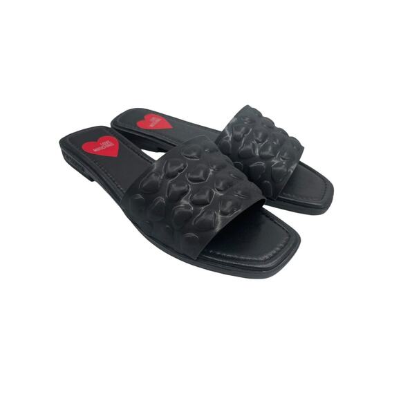 Love Moschino Slide Sandals Embossed Hearts Black Size 37 - Picture 3 of 13